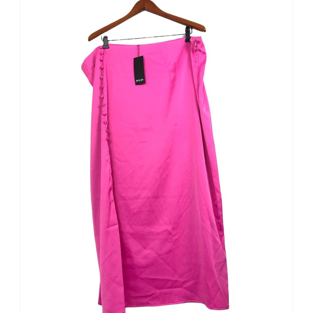 NEW Nasty Gal Hot Pink Button Detail Midi Slip Skirt